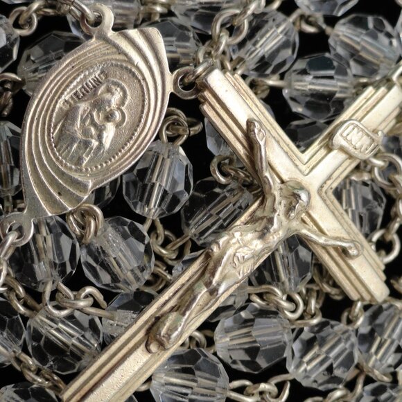Sterling Silver and Crystal Beads 29 Grams 21" Rosary - Picture 1 of 4